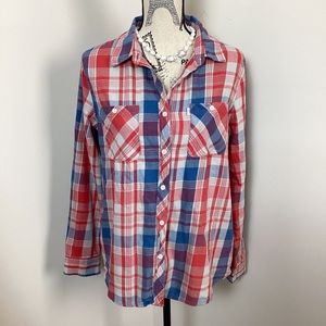 Levi’s Women’s Red Blue Plaid Long Sleeve Fleece Button Down Shirt 👚